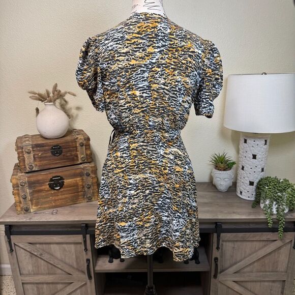 SALONI Ink Tiger Animal Print Black LEA Silk Wrap A-Line Mini Dress Size 4 - Picture 6 of 11
